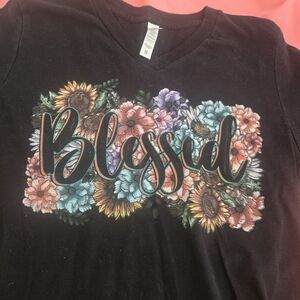 Floral 'Blessed' Black T-Shirt